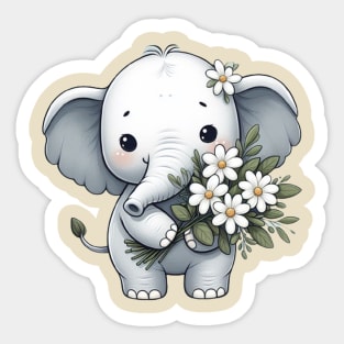 A cute elephant holding  flowers Sticker